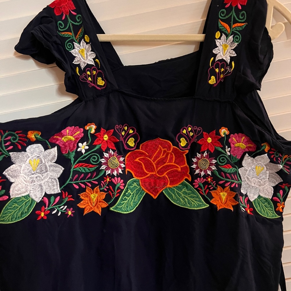 Floral Embroidered Black Top